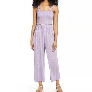 NWT bp Smocked Crop Jumpsuit in Purple Geo Dot Plaid - Size: 1X